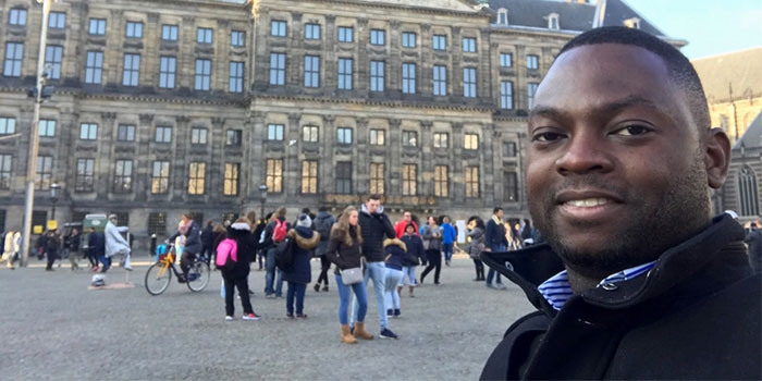 Jide Okandeji on a business trip abroad