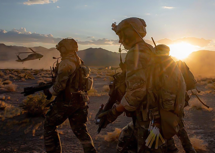 Soldiers on patrol at sunrise in Iraq