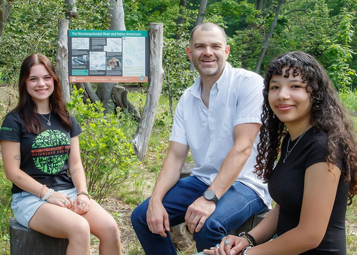 Professor Daniel Hewins (center), Judy LaRose (right) and Elizabeth Turbi (left)