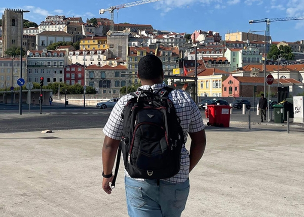 Mercedes sightseeing the colorful architecture of Lisbon