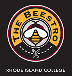 Beestro logo with text, bee, and crossed knife and fork