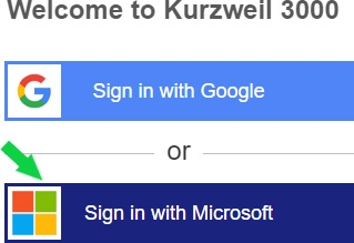 Kurzweil 3000 login with two buttons: sign in with Google and sign in with Microsoft