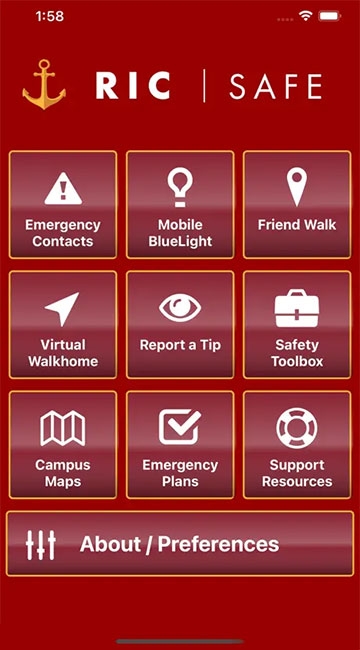 RIC Safe app mobile screenshot of menu
