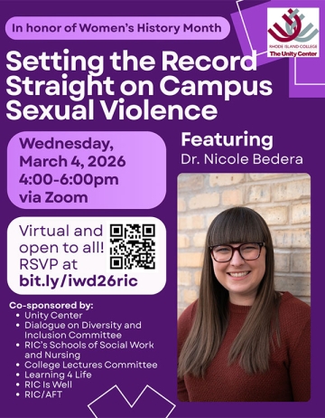 Setting the Record Straight on Campus Sexual Violence event poster with Nicole Bedera headshot