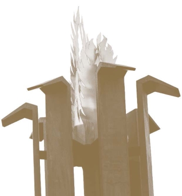Flame sculpture with bronze saturation