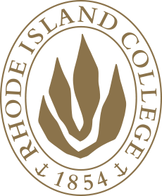Rhode Island College gold seal with college name, 1854, anchor symbols and flame icon