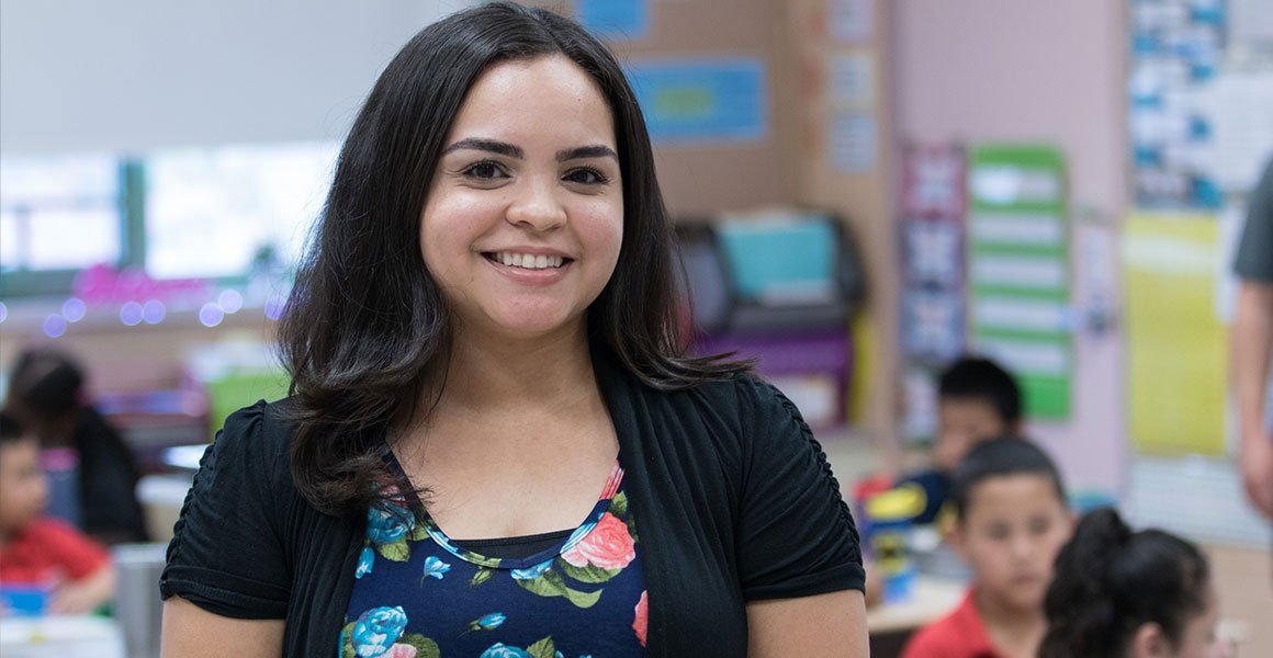 Smiling kindergarten teacher
