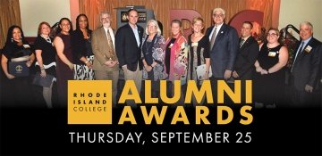 Alumni awards promotional graphic featuring winners from 2024