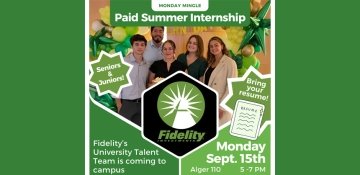 Group of students standing in front of the Fidelity logo