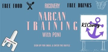 Narcan Training RICovery Anchor logo and narcan container