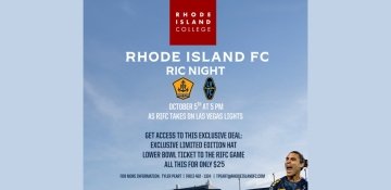 RIFC event RIC, RIFC, LVL logos on blue background with soccer player