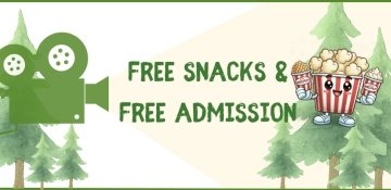 movie poster with camera and popcorn set in wilderness