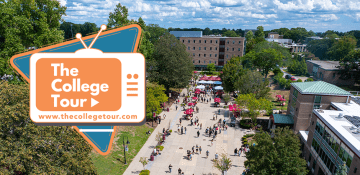 RIC quad arial with overlay of The College Tour tv icon logo