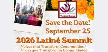 2026 Latiné Summit with theRIC Unity Center logo, a photo of attendees gathered around a table and marigold flowers