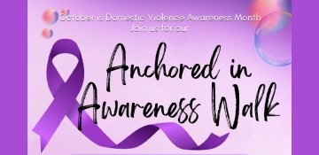 Lavender Flyer with purple ribbon for Awareness Walk for Domestic Violence