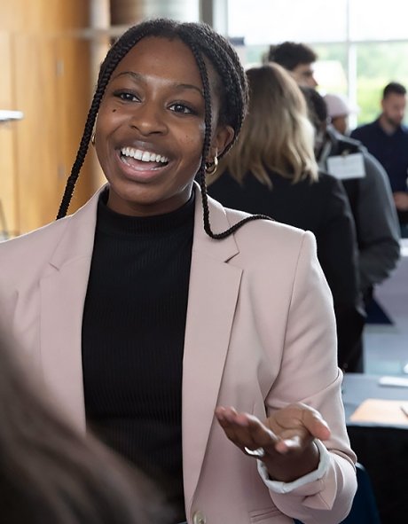 student at business internship fair