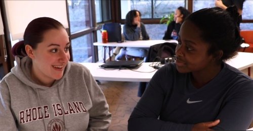 Two students working together at the Writing Center