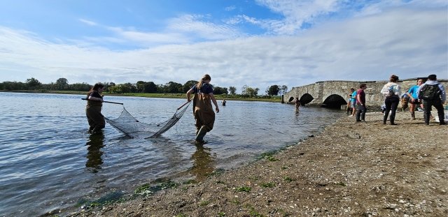 Students in water with nets at Colt State Park