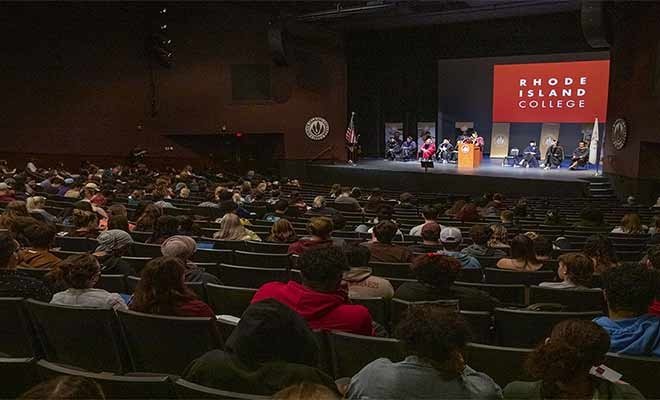 interior of Roberts Hall convocation ceremony