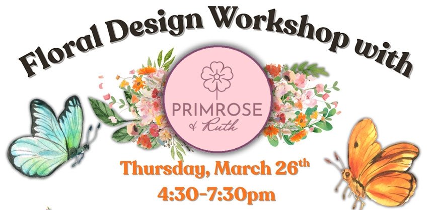 Floral Design Workshop with Primrose & Ruth florist, with flowers and butterflies