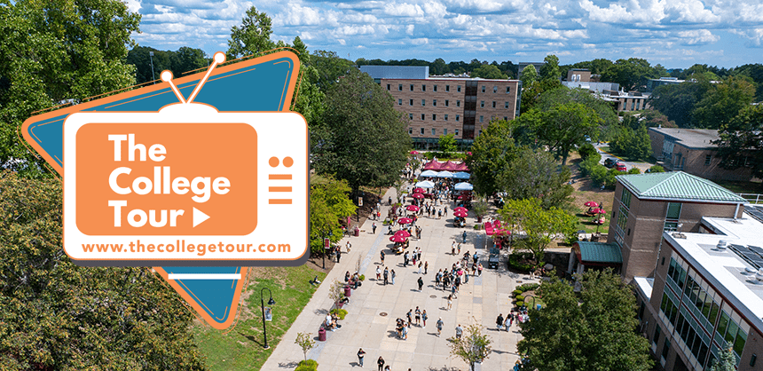 RIC quad arial with overlay of The College Tour tv icon logo