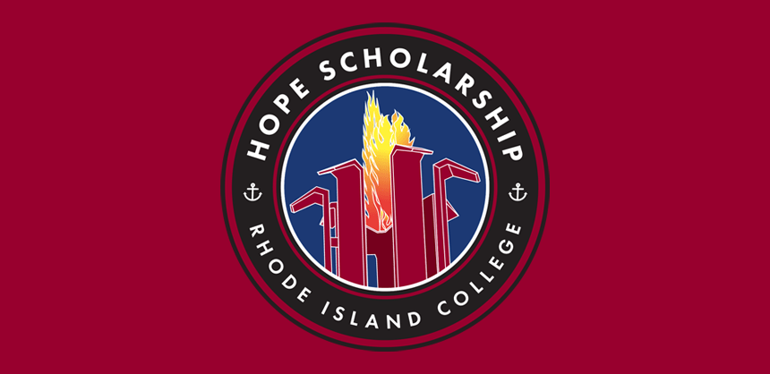 Hope scholarship seal with flame icon on top of maroon background