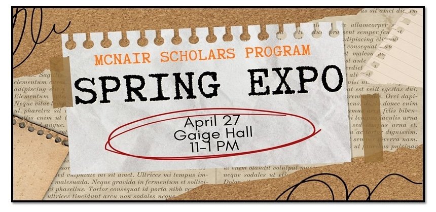 McNair Scholars Program with a torn notebook paper on a corkboard background.