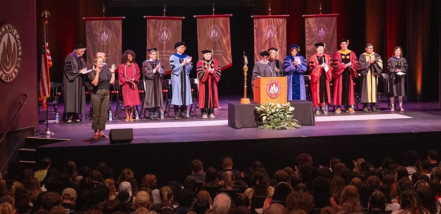 First-year convocation ceremony leadership on stage