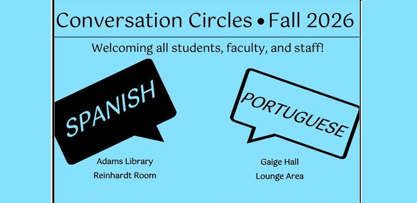 Spanish and Portuguese Conversation circle bubbles on blue background