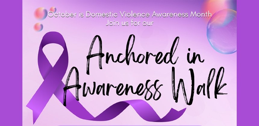 Lavender Flyer with purple ribbon for Awareness Walk for Domestic Violence